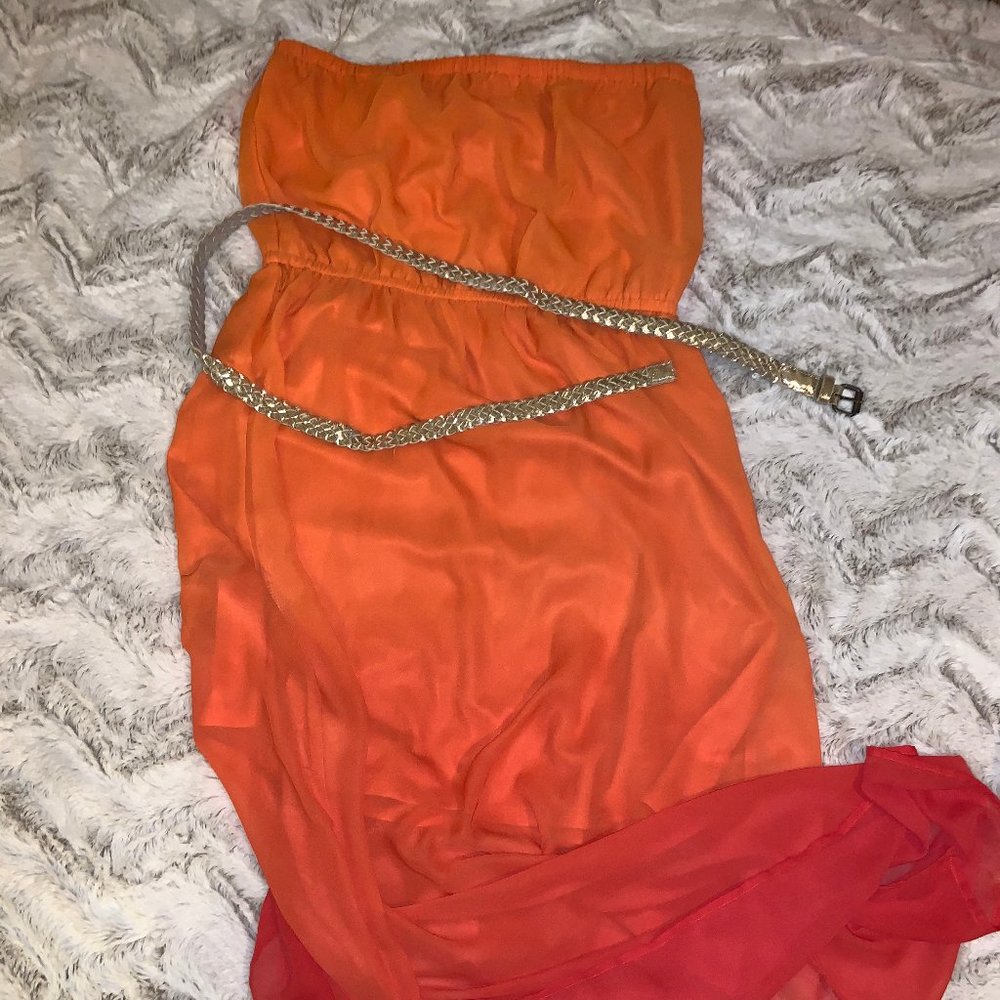 Studio Y Orange Ombre Maxi Dress with Gold Belt